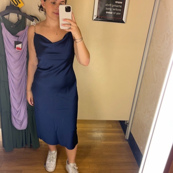Dresses & Skirts - Elegant Navy Blue Satin Dress